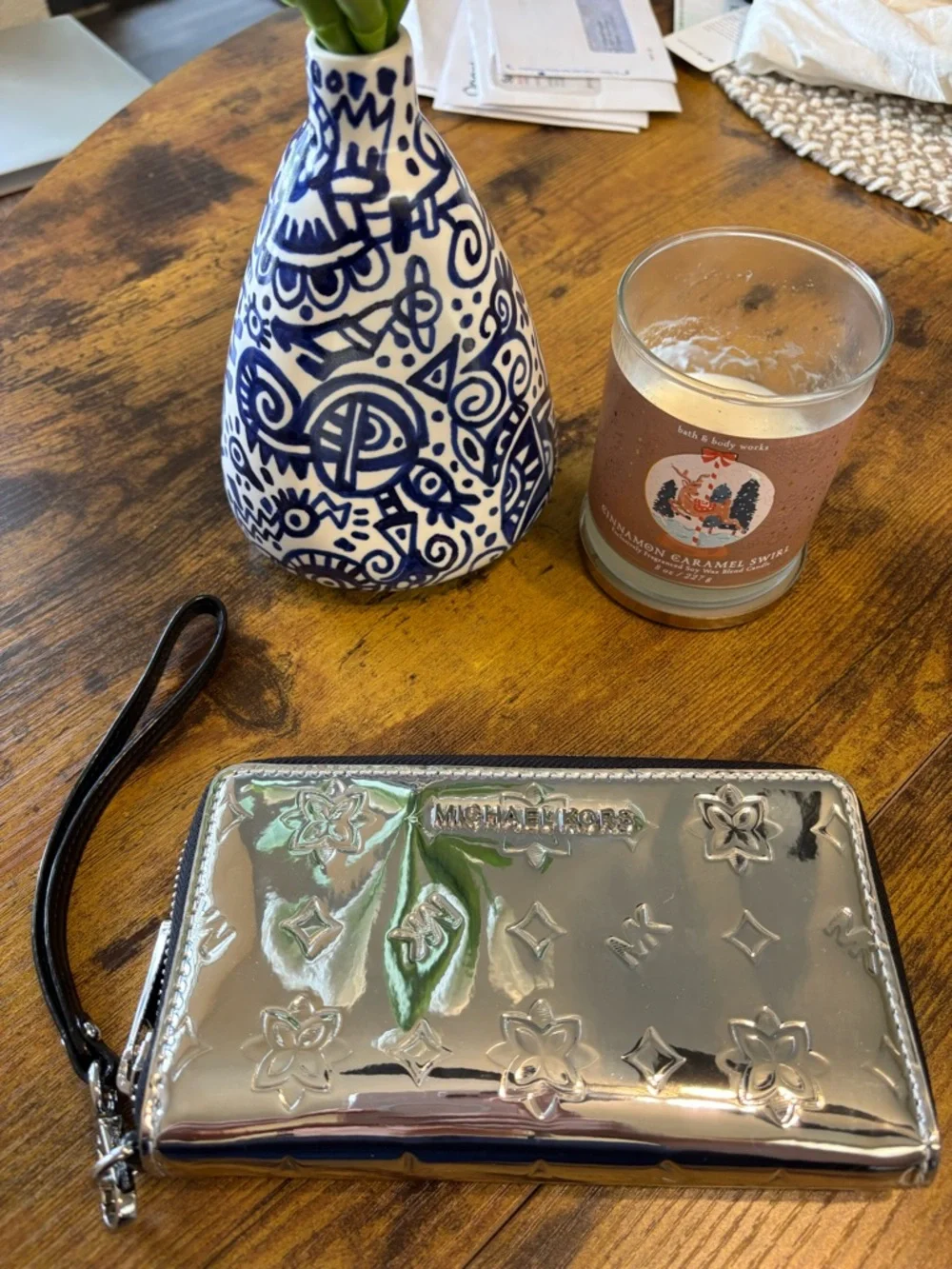 Michael Kors Silver Metallic Embossed Wristlet Wallet